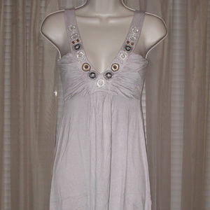 DATING Embroidered V-Neck Sleeveless Gray Dress